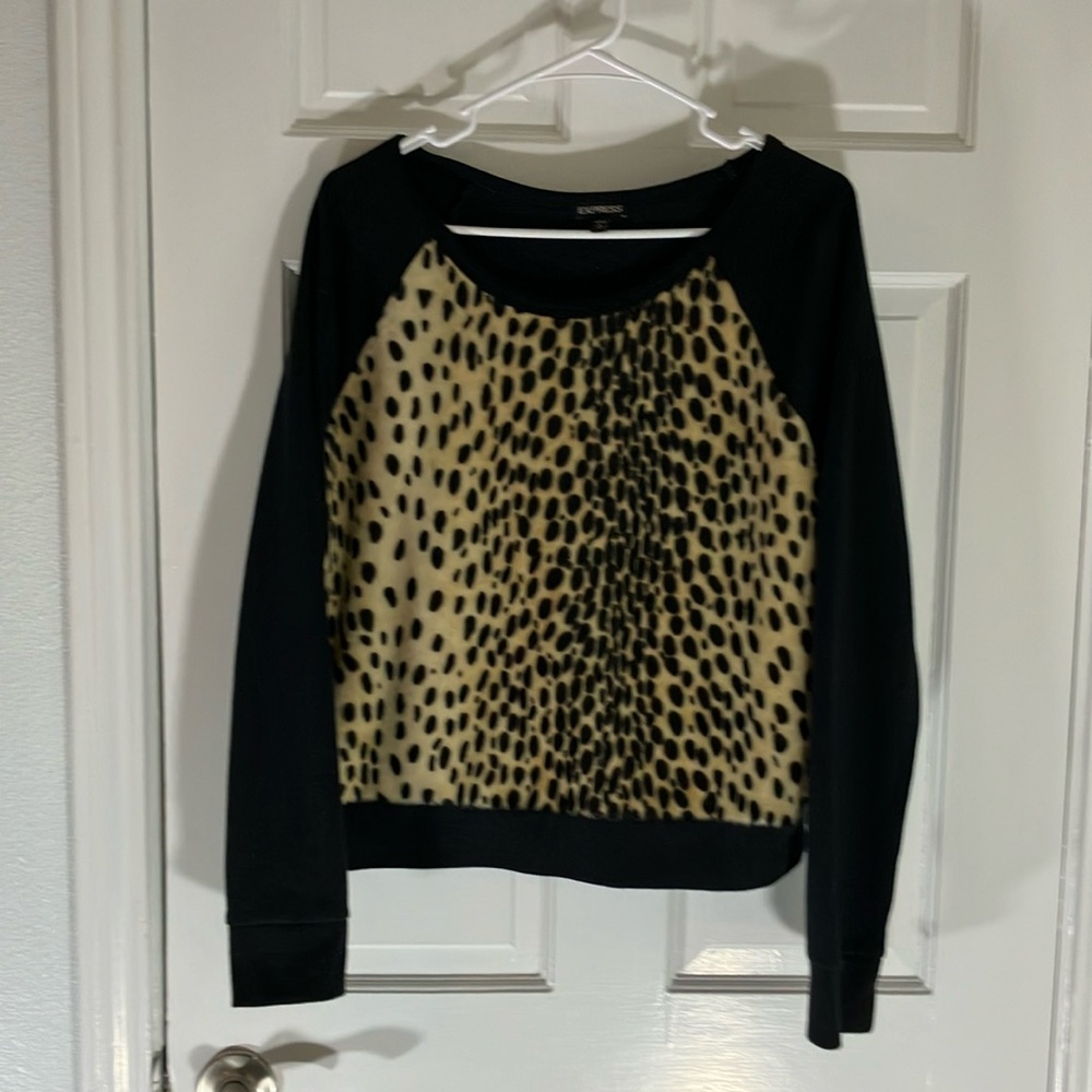 Faux leopard fur Express black sweater medium